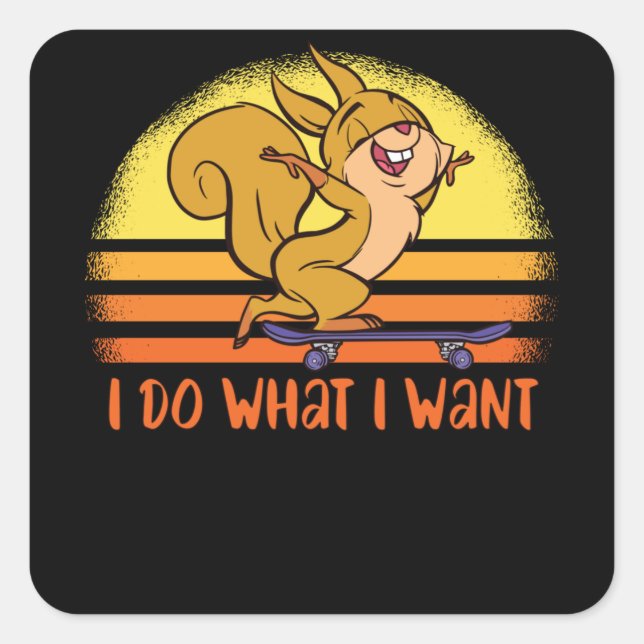 Funny Squirrel Is Driving Skateboard Gift Square Sticker (Front)