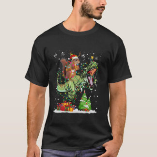 Funny Squirrel Light Santa Hat Tree Snowflakes Chr T-Shirt