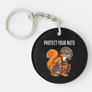 Funny Squirrel Lover Baseball Catcher Gift Boys Gi Keychain