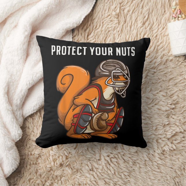 Funny Squirrel Lover Baseball Catcher Gift Boys Gi Throw Pillow (Blanket)