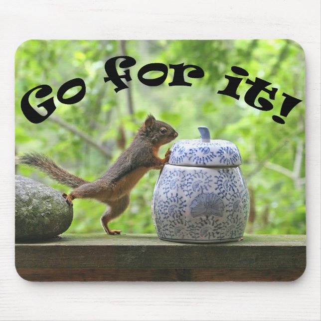 Funny Squirrel Picture ~ Go For It! Mouse Pad (Front)