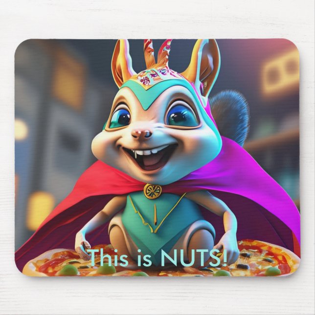 Funny Squirrel Pizza Nuts Design Mouse Pad (Front)