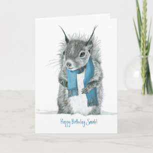 Funny Squirrel Wearing Blue Scarf Greeting Card