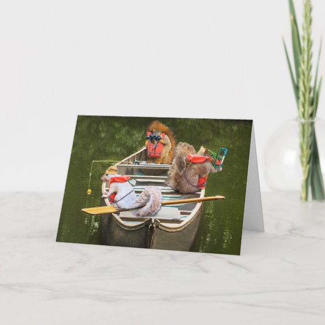 Funny Squirrels In A Canoe Having Fun At Camp Card (Front)