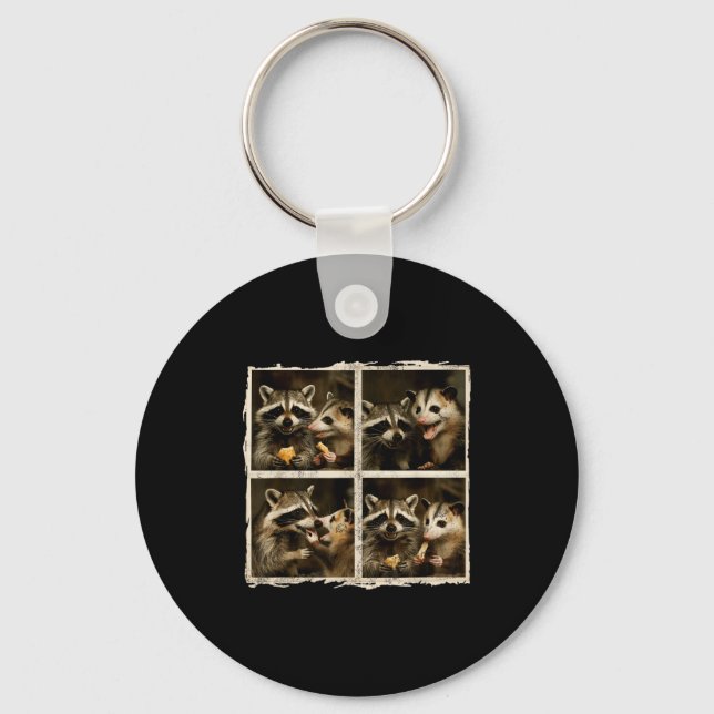 Funny Ssum And Raccoon Photobooth Selfie Trash Fer Keychain (Front)