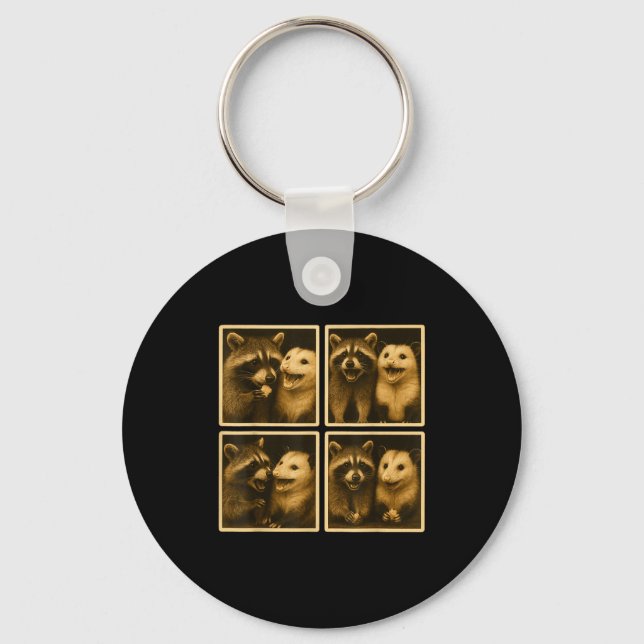 Funny Ssum And Raccoon Photobooth Selfie Trash Fer Keychain (Front)