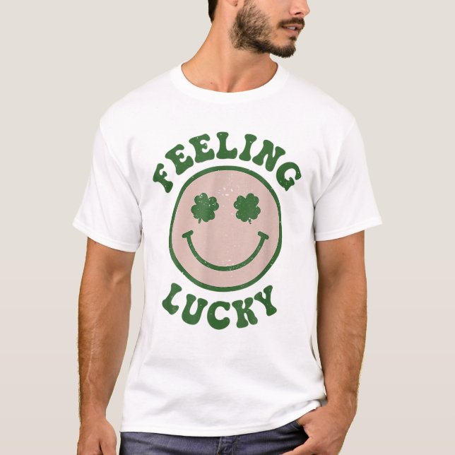 Funny St Patrick Day Feeling Lucky Smile Face T-Shirt (Front)