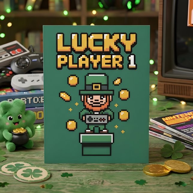 Funny St Patrick Days Gamer Pixel Holiday Card (Creator Uploaded)