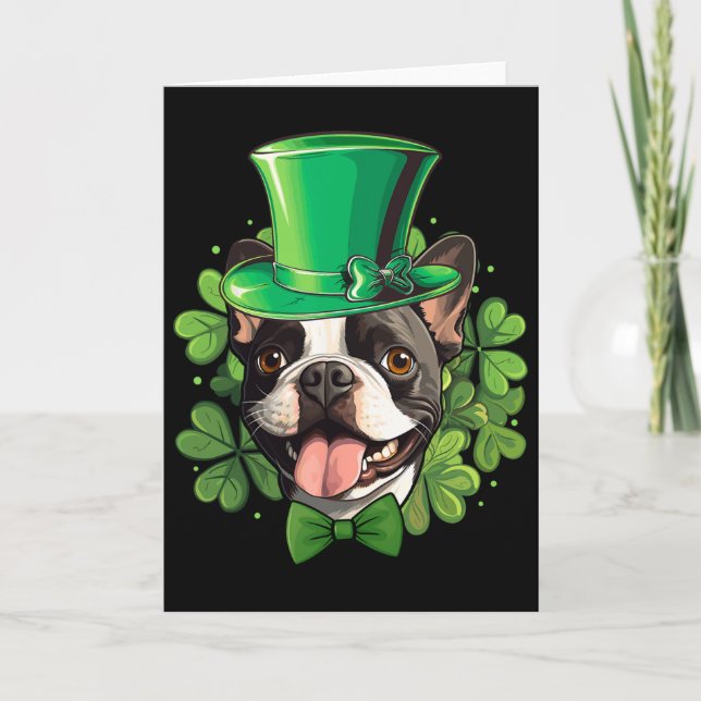 Funny St Patricks Boston Terrier  Card (Front)