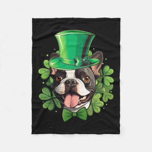 Funny St Patricks Boston Terrier  Fleece Blanket (Front)