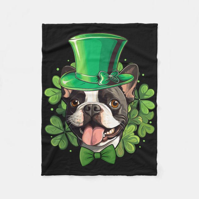 Funny St Patricks Boston Terrier  Fleece Blanket (Front)