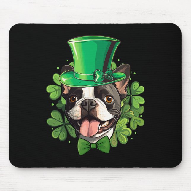 Funny St Patricks Boston Terrier  Mouse Pad (Front)