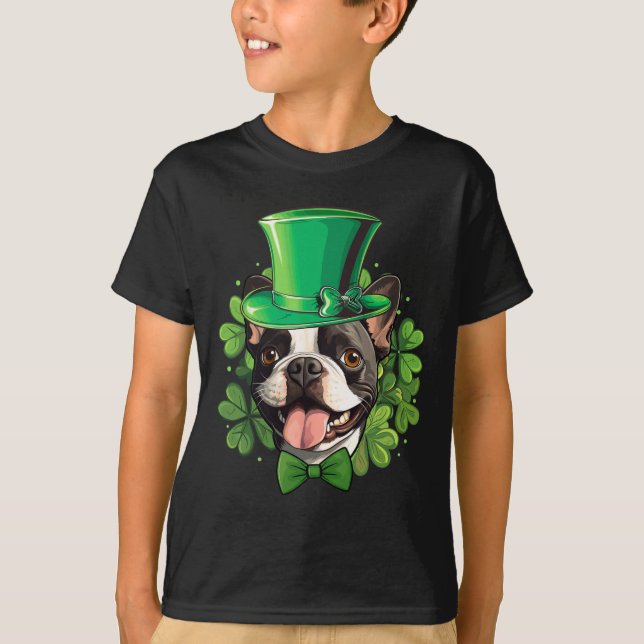 Funny St Patricks Boston Terrier  T-Shirt (Front)