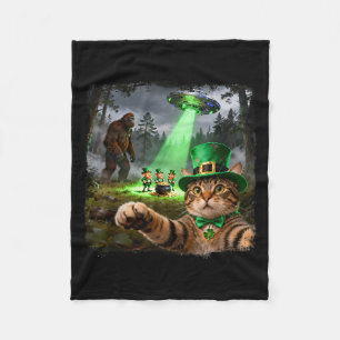 Funny st patricks cat alien bigfoot lucky  fleece blanket