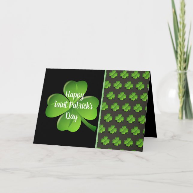 Funny St Patricks Day Black Green Shamrocks Holiday Card (Front)