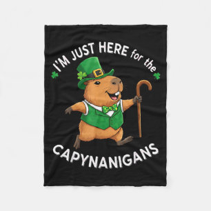 Funny st patricks day capybara here capynanigans fleece blanket
