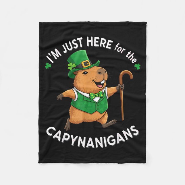 Funny st patricks day capybara here capynanigans fleece blanket (Front)