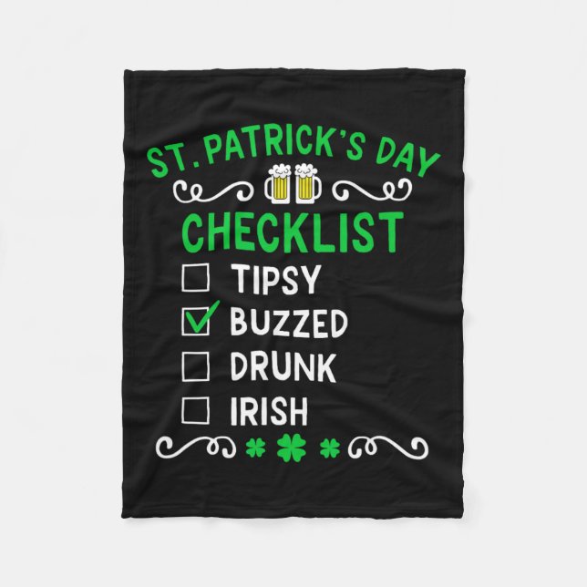 Funny St Patricks Day Checklist 4  Fleece Blanket (Front)