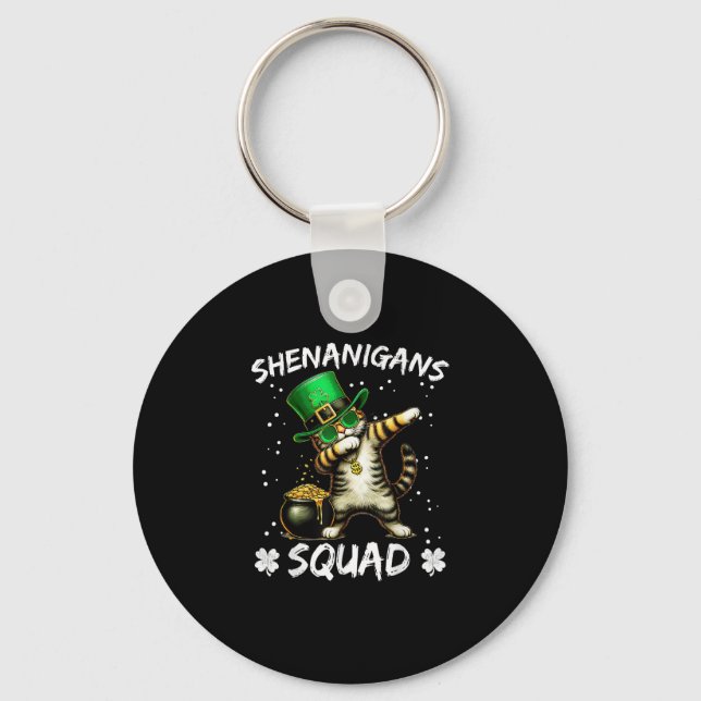 Funny St Patricks Day Dabbing Cat St Paddy Shenani Keychain (Front)