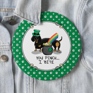 Funny St. Patrick's Day Dachshund (black & tan) 6 Inch Round Button