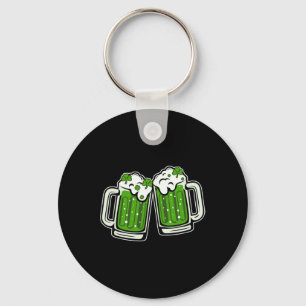 Funny St Patricks Day Drinking Irish Shamrock Gree Keychain
