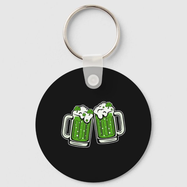 Funny St Patricks Day Drinking Irish Shamrock Gree Keychain (Front)