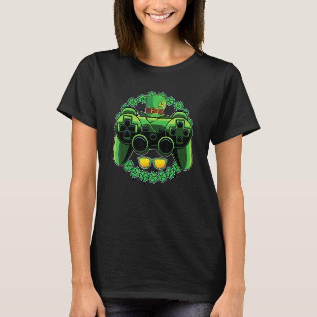 Funny St Patricks Day Gamer Controller Shamrock C  T-Shirt (Front)