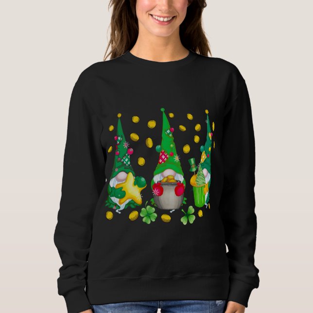 Funny St. Patrick's Day Gnome Irish Three Gnomes Sweatshirt (Front)