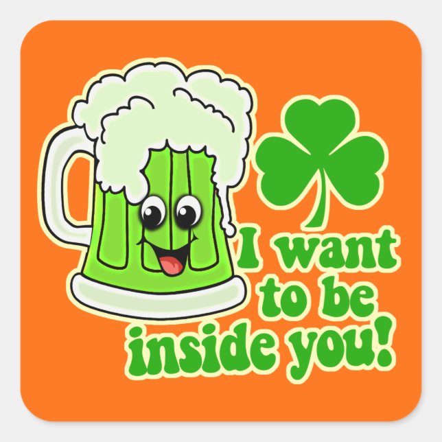 Funny St Patricks Day Green Beer Square Sticker (Front)