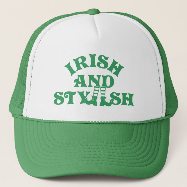 Funny St Patricks Day Irish And Stylish Group Trucker Hat (Front)