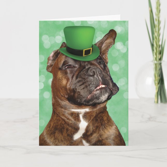Funny St. Patrick's Day Irish Boxer Dog Card (Front)