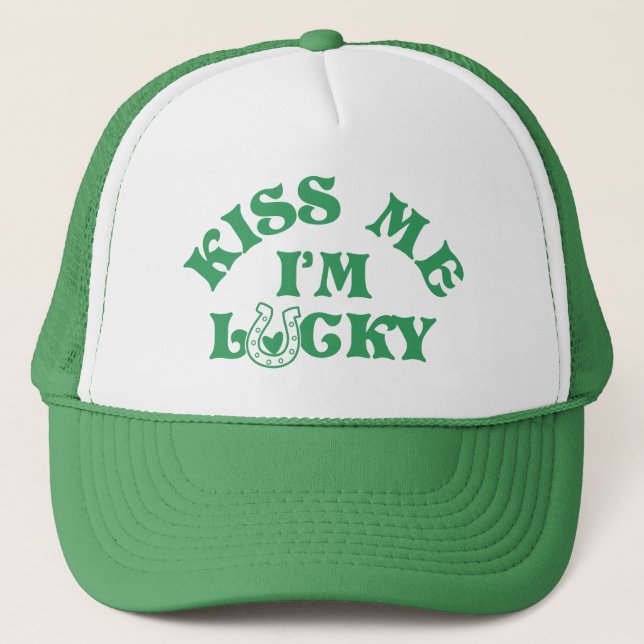 Funny St Patricks Day Kiss Me I'm Lucky Group Trucker Hat (Front)