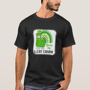 Funny St Patricks Day Llama Rainbow, Cute Bleached T-Shirt