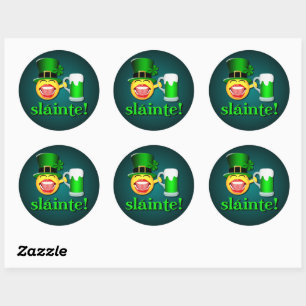 Funny St Patricks Day Sláinte Drinking Beer Emoji Classic Round Sticker