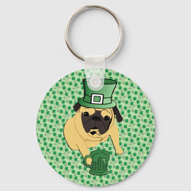 Funny St. Patrick's Irish Pug Keychain (Front)