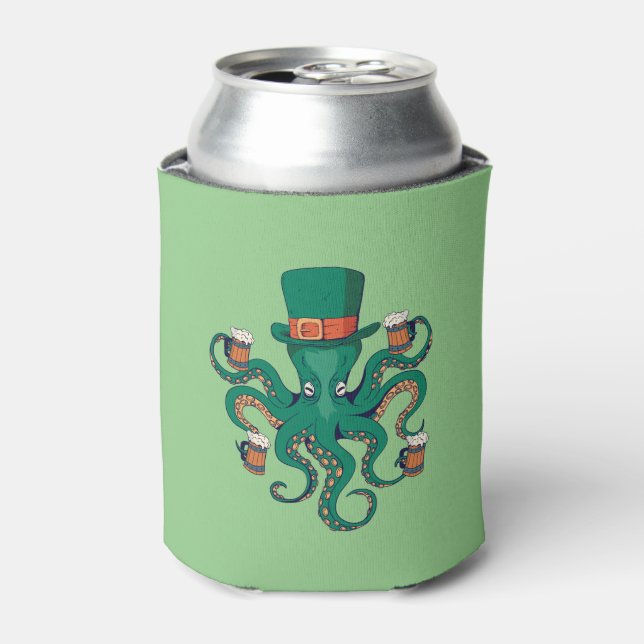 Funny St. Patricks Octopus Can Cooler (Can Front)