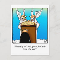 Funny "St. Peter & The Jerk" Carte postale Humour