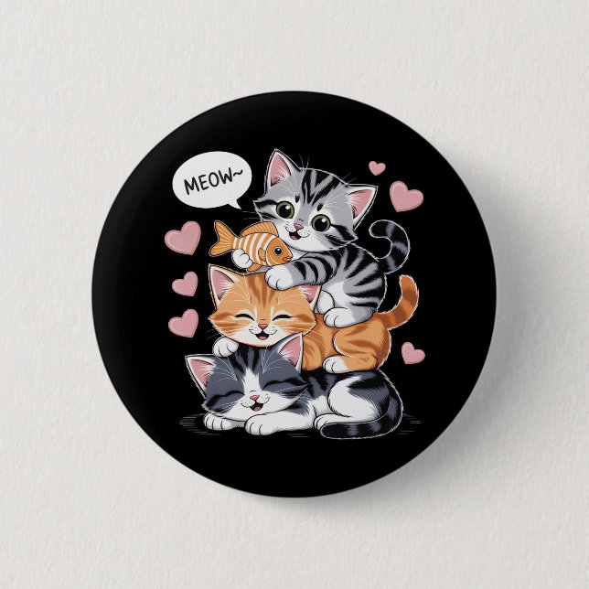Funny Stacked Kittens Purramid of Paws 2 Inch Round Button (Front)