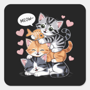 Funny Stacked Kittens Purramid of Paws Square Sticker