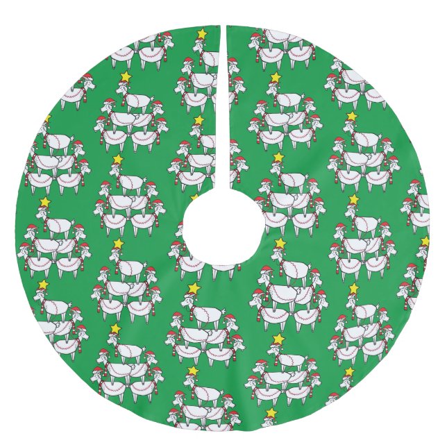 Funny Stacked Santa Goats Brushed Polyester Tree Skirt (Front)