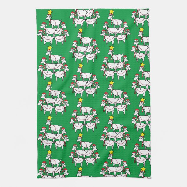 Funny Stacked Santa Goats Kitchen Towel (Vertical)