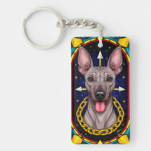 Funny Stained Glass Dog with a Starry Background Keychain