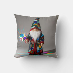 Funny Stained Glass Gnome: Catching the Light Throw Pillow
