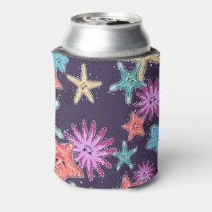 Funny Starfish pattern in a deep-coloured style Can Cooler