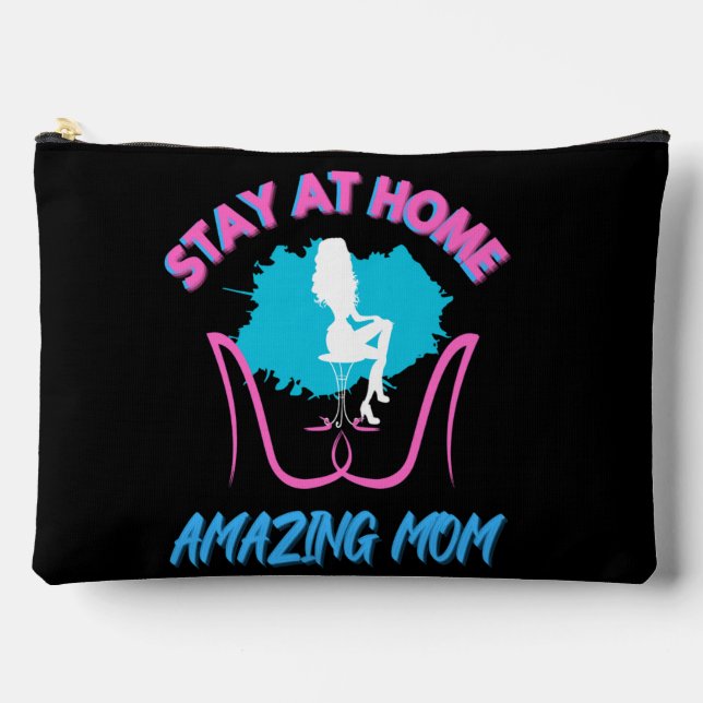 Funny Stay At Home Mom Pink & Blue Trendy Design Accessory Pouch (Front)