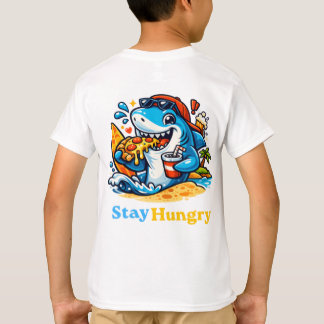 Funny Stay Hungry Shark Eating Pizza Summer Beach T-Shirt