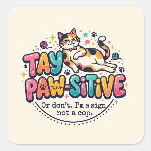 Funny Stay Paw-sitive Cat Lover Gift  Square Sticker (Front)