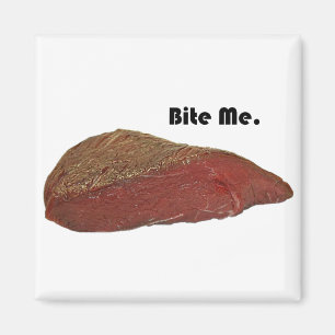 Funny Steak Cartoon, “Bite Me” Meat Pun Design Magnet