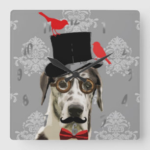 Funny steampunk dog square wall clock