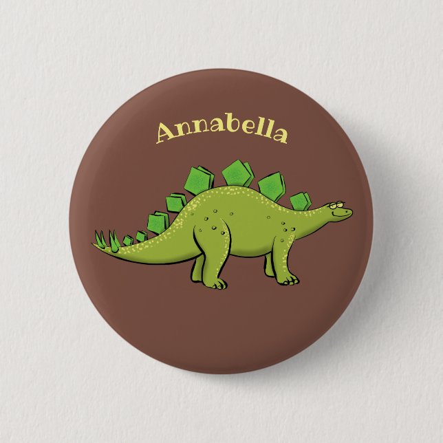 Funny stegosaurus dinosaur cartoon 2 inch round button (Front)